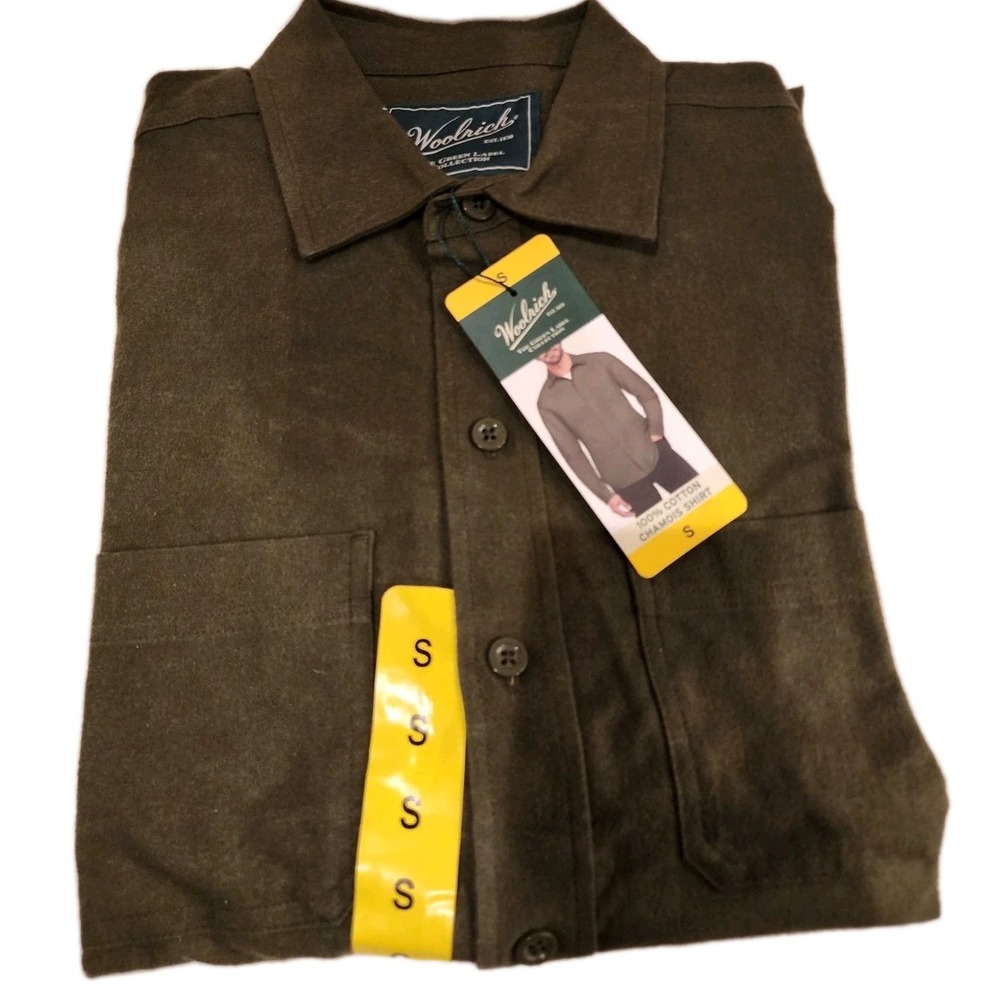 Woolrich Men's Chamois Shirt Cotton Green, Label Collection SMALL, NWT BRAND NEW